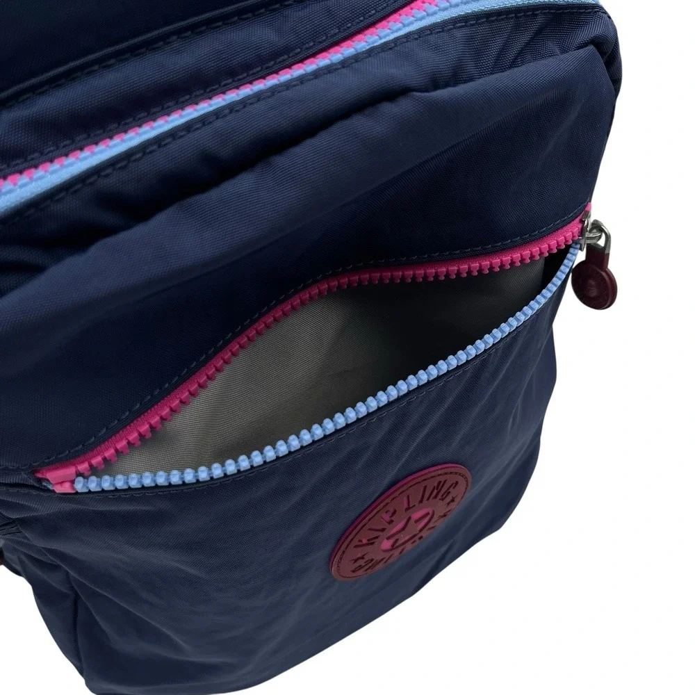 Kipling Womens Seoul Large Nylon Backpack Mod Navy Blue Pink 15